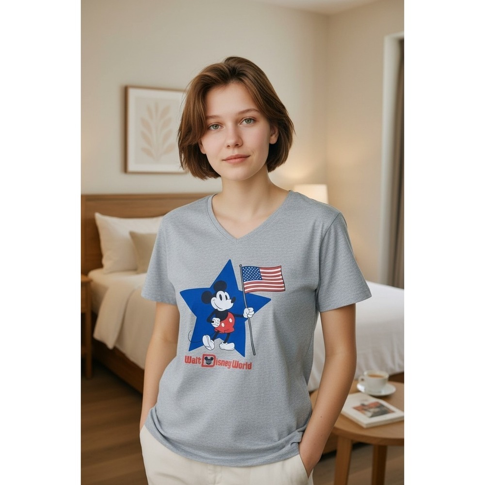 Disney Womens T Shirt Size XL Grey Graphic Mickey Mouse‎
